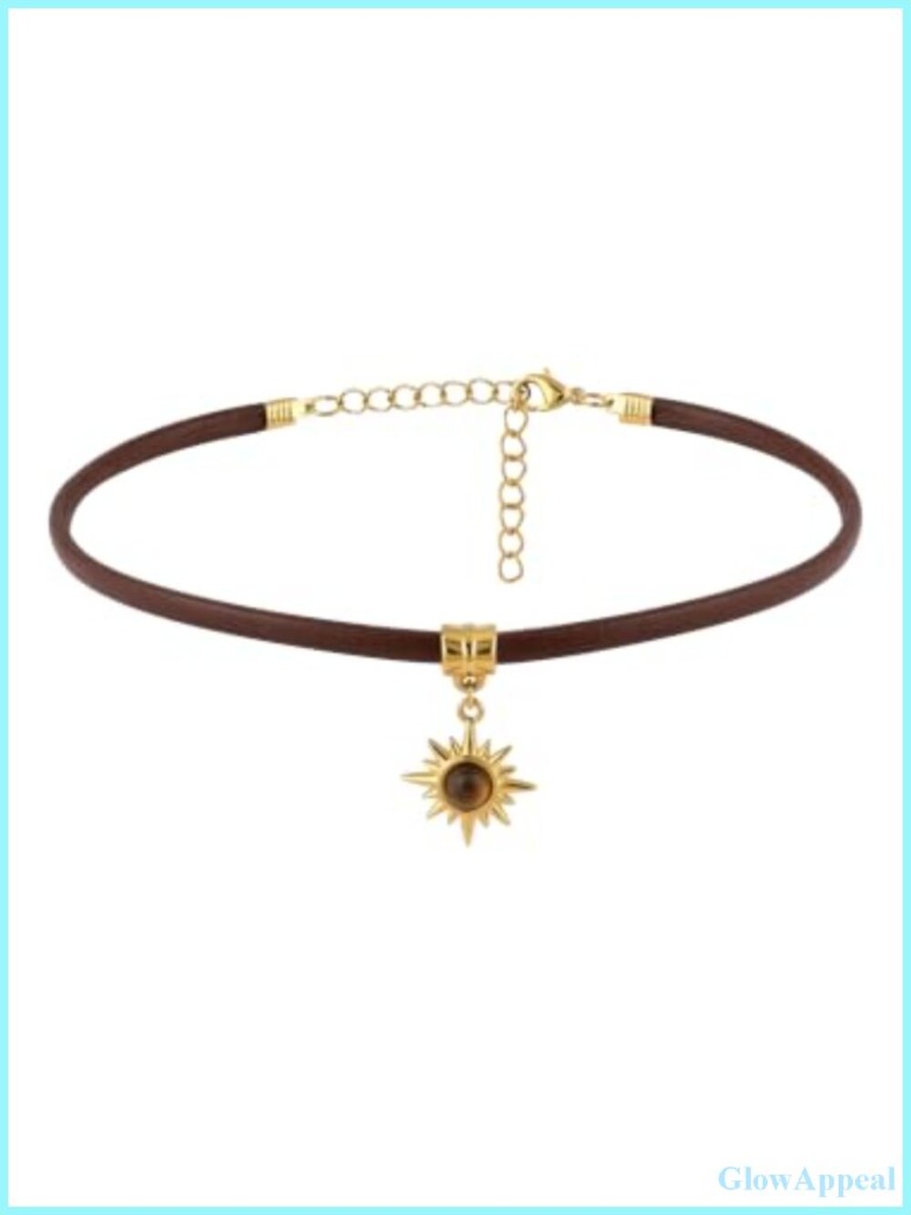 Gothic Boho Sun Crystal Choker, Faux Leather Stainless Steel Necklace